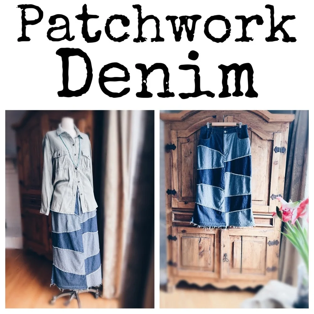 One-of-a-Kind Artisan Patchwork Denim Maxi Skirt
